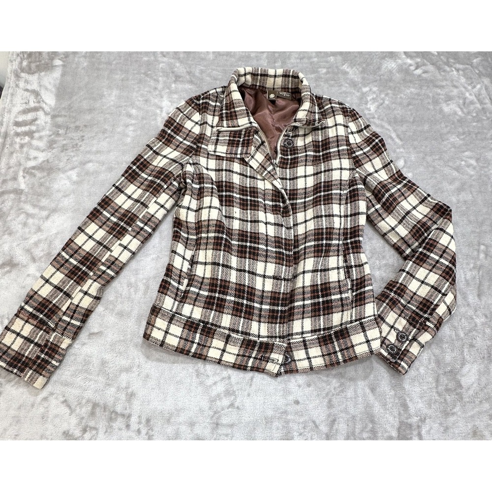 Element Plaid Blazer Jacket in Brown and Cream